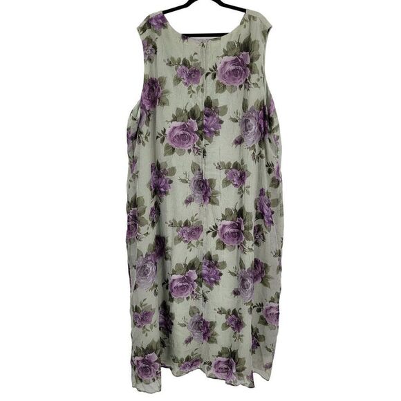 Vintage 80's Dress Set Plus Size 32W Crinkle Chiffon Shift Maxi Floral Sage - Picture 12 of 16